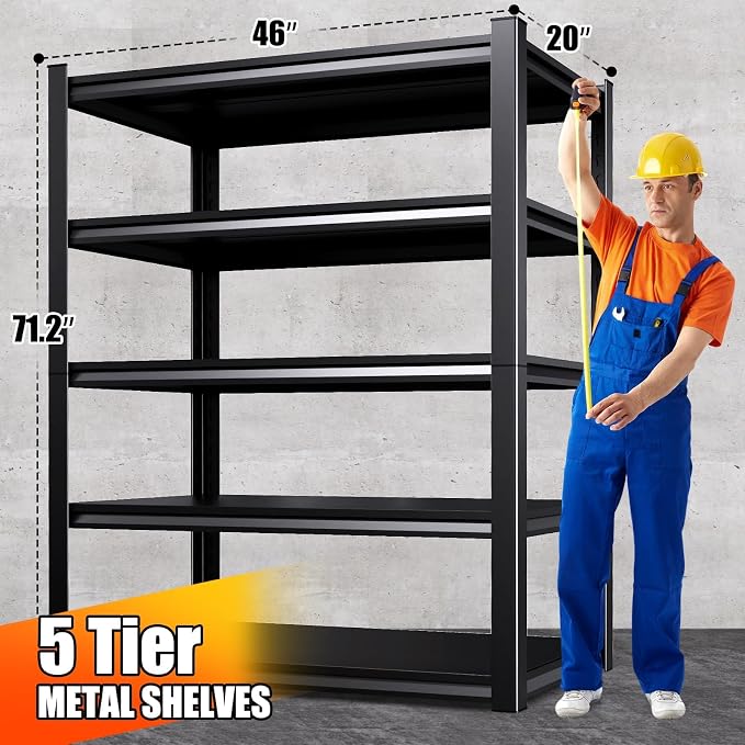 46''W Garage shelving, 2500lbs AdjustableTall Heavy Duty Shelving, 5T Garage - Image 3
