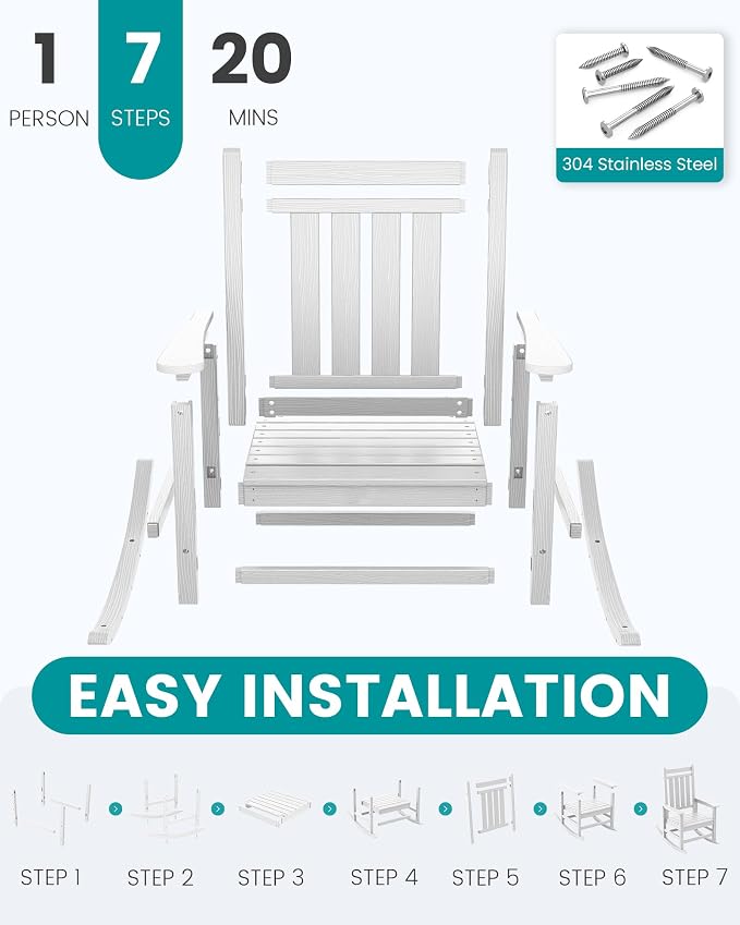 SERWALL Outdoor Rocking Chair Set of 2, Adult HDPE Rocking Chair, Oversized - Image 6