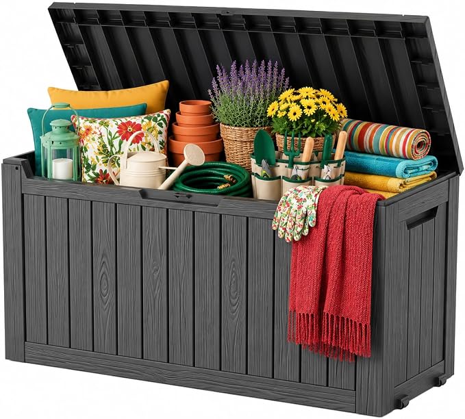 Outdoor Storage Box, Waterproof 110 Gallon Resin Deck Box by ATMELT