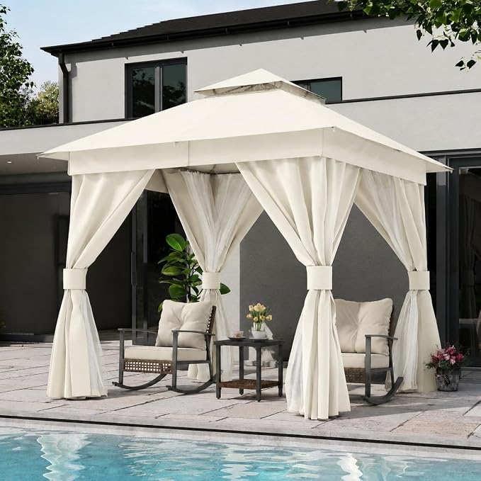 8'x8' Outdoor Gazebo, Metal Frame Heavy Duty Patio Canopy Tent Shelter by LAUSAINTHOME