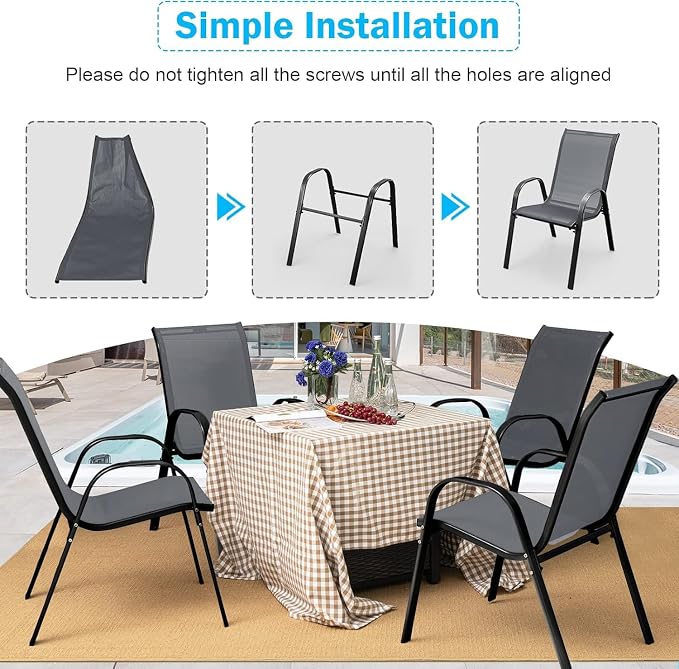 MEDIMALL Patio Chairs, Stackable Patio Chairs Set of 4, Outdoor Dining Chairs - Image 8