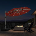 PURPLE LEAF Cantilever Patio Umbrella 11ft Round Solar LED Light, Brick Red | by PURPLELEAF