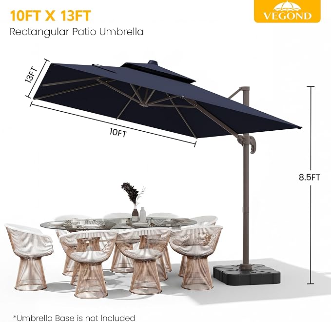 10x13 FT Patio Cantilever Umbrella, Rectangular Heavy Duty Offset Umbrella - Image 8