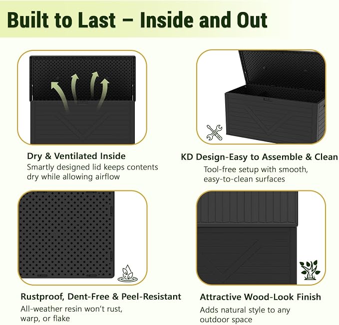 Outdoor Storage Box, 260 Gallon Deck Box Outdoor Storage Bench Outside - Image 5