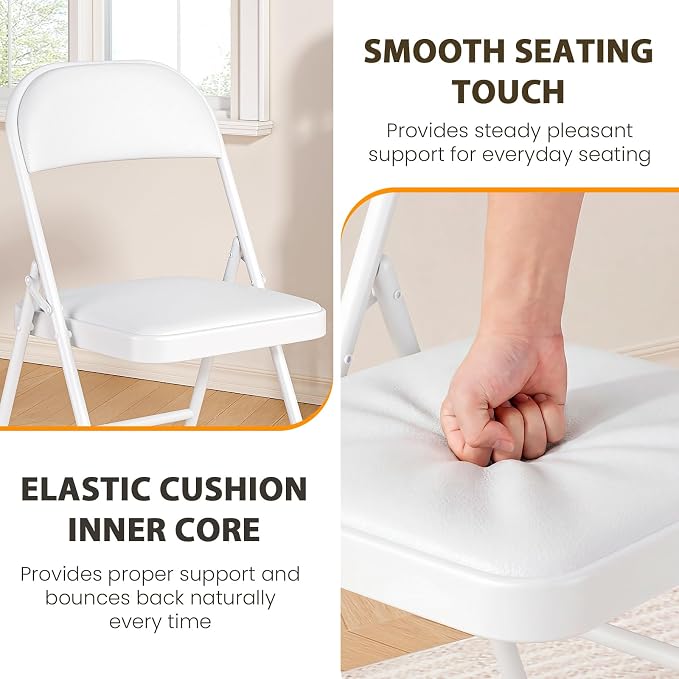 8 Pack Padded Folding Chairs, Portable Metal Foldable Chairs - Image 5