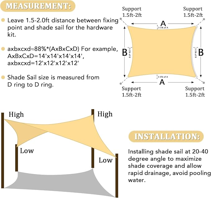 Shade&Beyond 5'x12' Sun Shade Sail Canopy Rectangle, UV Block Breathable Curved - Image 6