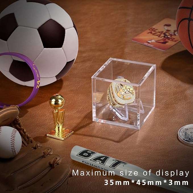 Championship Ring Display Case - Acrylic Display Box and Holder for Super Bowl, Baseball Rings - 4pcs