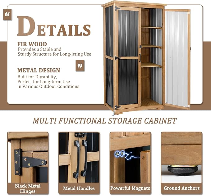 Outdoor Storage Cabinet, Wood & Metal Storage Shed - Image 4
