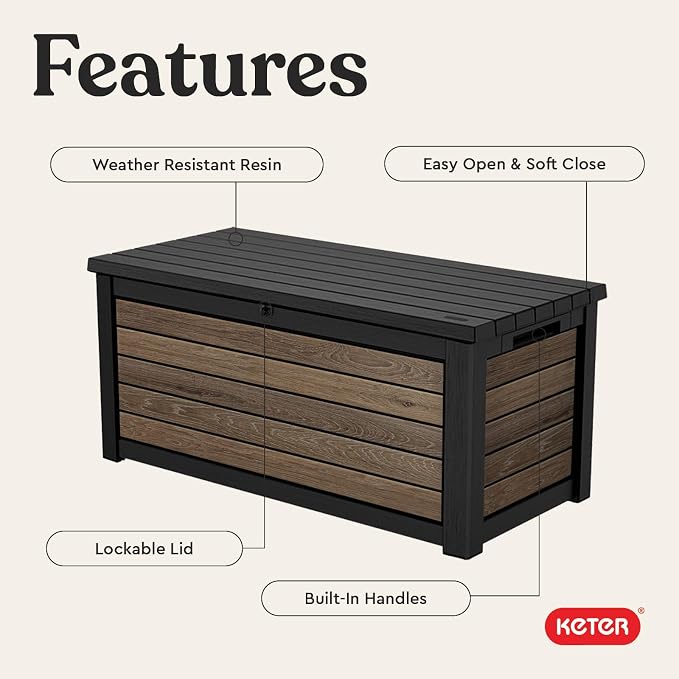 Keter Signature Collection 165 Gallon Resin Deck Box Organization and Storage - Image 4