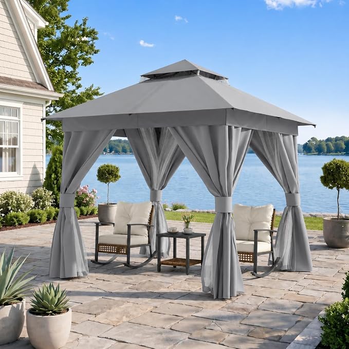 8'x8' Outdoor Gazebo, Heavy Duty Metal Frame Patio Canopy by LAUSAINTHOME