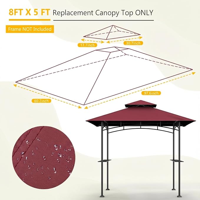 Grill Gazebo Canopy Replacement, 5 x 8 Ft, UV Resistant, Water Resistant - Image 2