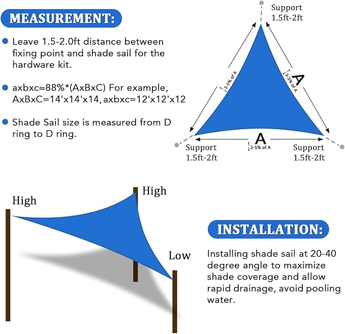 Shade&Beyond Custom Sun Shade Sail 11'x14'x17.8' Triangle Sun Sail Shades Patio - Image 6