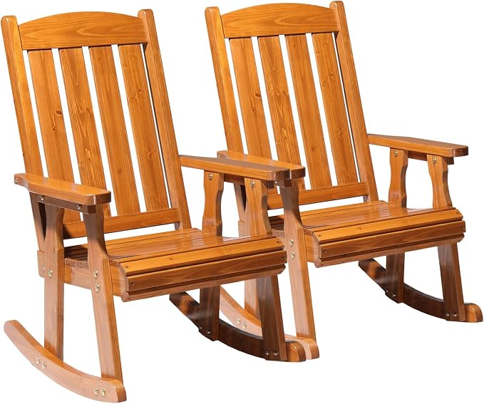 VINGLI Outdoor Rocking Chair Set of 2, Heavy Duty 600 LBS Rocker, Teak | High & by VINGLI
