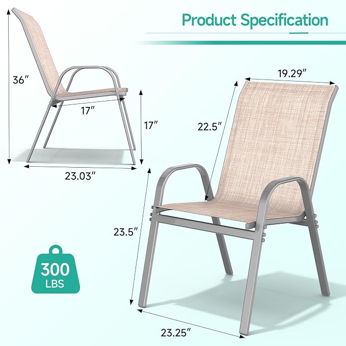 Patio Chairs Set of 2, All Weather Outdoor Dining Chairs | Stackable Dining - Image 3