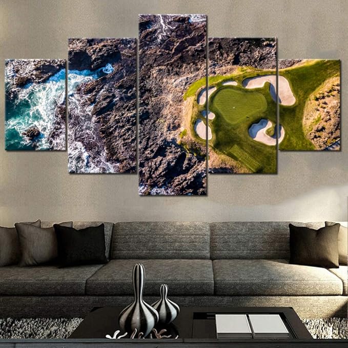 Wall Pictures for Living Room Native America Paintings Multi Panel Prints Wall Art on Canvas California Golf Links Artwork Contemporary House Decor Framed Gallery-Wrapped Ready to Hang(60''Wx32''H)