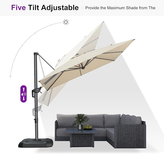 PURPLE LEAF Outdoor Umbrella 8' x 8' Square Premium Sun Protection Beige | - Image 6