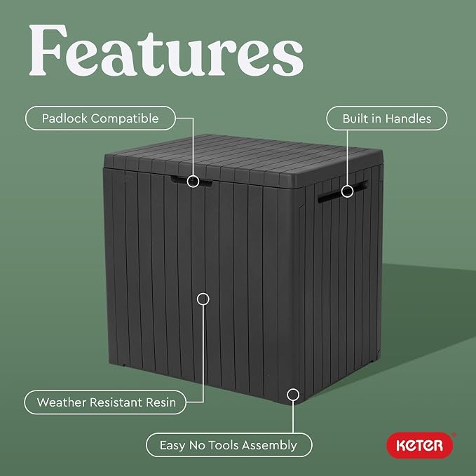 Keter City 30 Gal Outdoor Storage Box and Patio Side Table | Grey, Weatherproof - Image 3