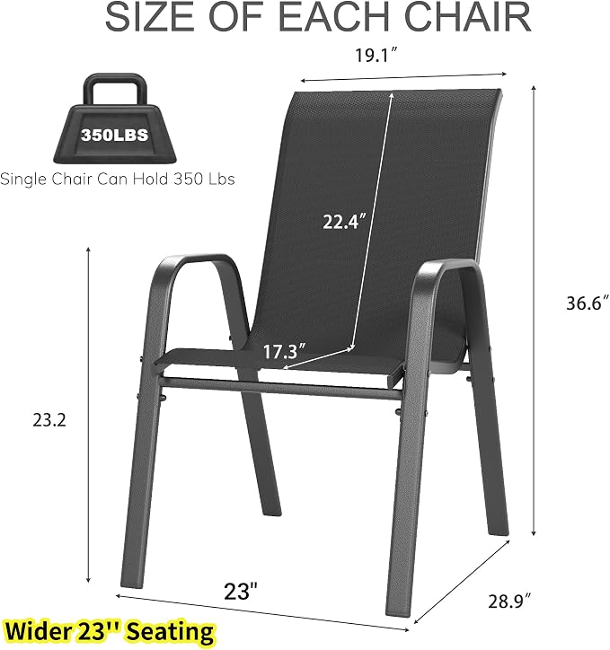 Outdoor Patio Chairs Set of 6 Stackable Dining Chairs All-Weather Textilene - Image 2