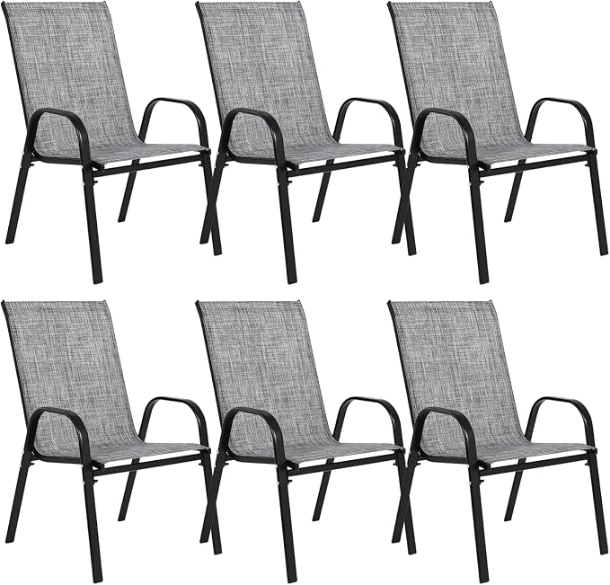 Patio Chairs Set of 6, Breathable Textilene, Weatherproof Frame, Quick Setup - Image 7