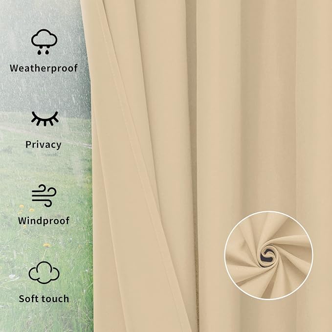 Easy-Going Outdoor Curtains for Patio 1 Panel, 110x96 inch, Weatherproof - Image 6