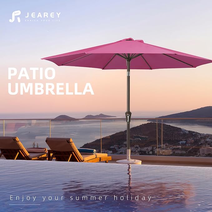 JEAREY 9FT Outdoor Patio Umbrella, Market Umbrella, Rose Pink | Outdoor Table - Image 7