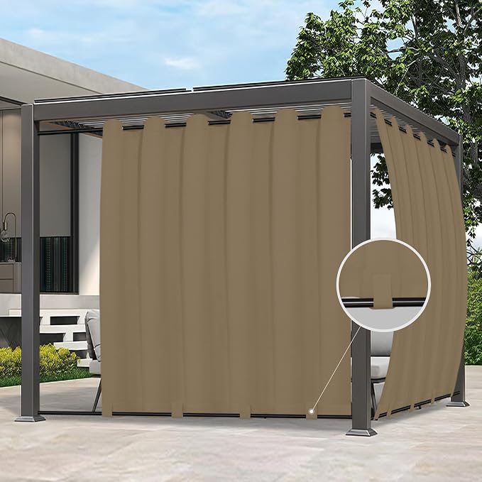 Easy-Going Outdoor Curtains for Patio 1 Panel, 110x120 inch, Khaki | Waterproof by Easy-Going