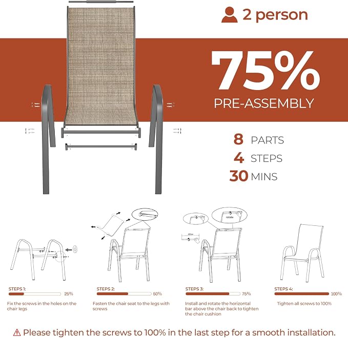 TLSUNNY Patio Chair, Outdoor Stackable Textilene Chairs Set of 4, - Image 3