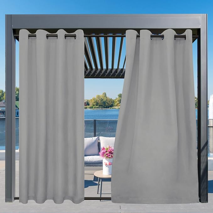 Easy-Going Outdoor Curtains for Patio 6 Panels, 54x96 inch, Light Grey | - Image 3