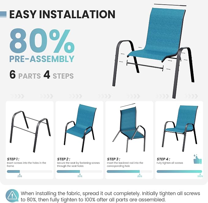 Patio Dining Chairs Set of 6, Stackable Dining Chairs High Back, Breathable - Image 8