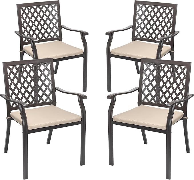 Outdoor Stackable Patio Metal Dining Chairs 4-Piece Set by Aoodor