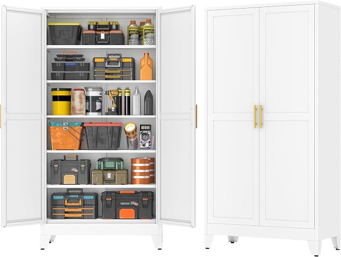 GAIOUS 79'' Tall Metal Garage Storage Cabinet, Home Office Cabinet White | Home by GAIOUS