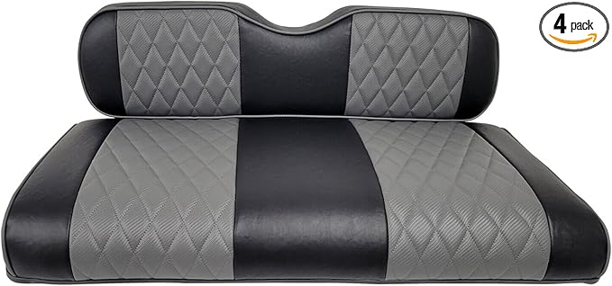 Huskey Parts Company 4PCS Charcoal Gray Golf Cart Seat Cover Diamond Stitching for EZGO TXT 1994-2013, Marine Grade Vinyl, Custom Fit, Staple On