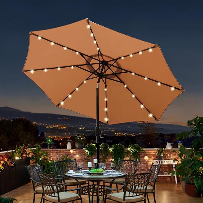 9 ft Solar Umbrella, 32 LED Lighted Patio Umbrella, Table Market Umbrella - Image 6