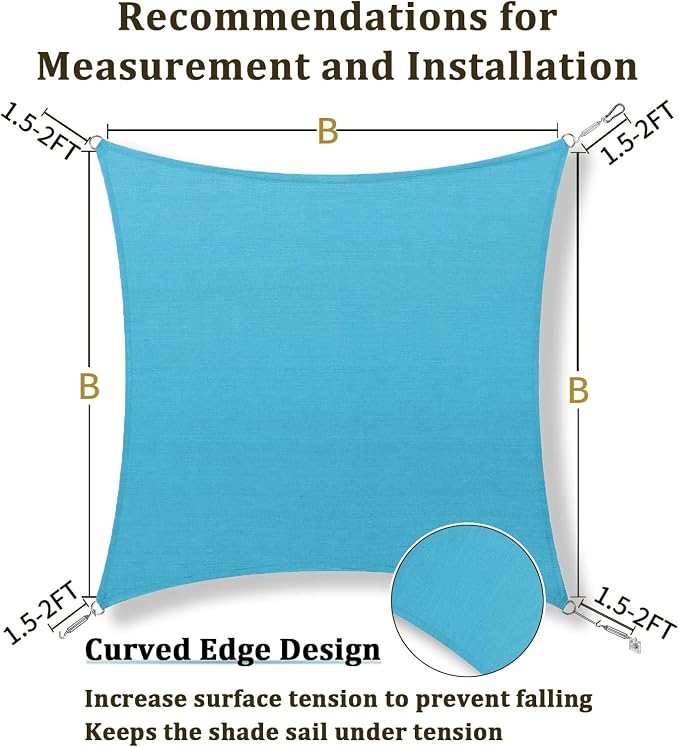 Shade&Beyond 15'x15' Sun Shade Sail Canopy Square, UV Block Breathable Curved - Image 5