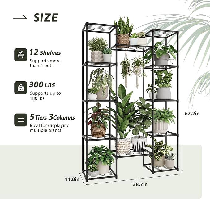 GENTINGBRO Metal Plant Stand Outdoor 62.2" Tall Plant Shelf - Image 3