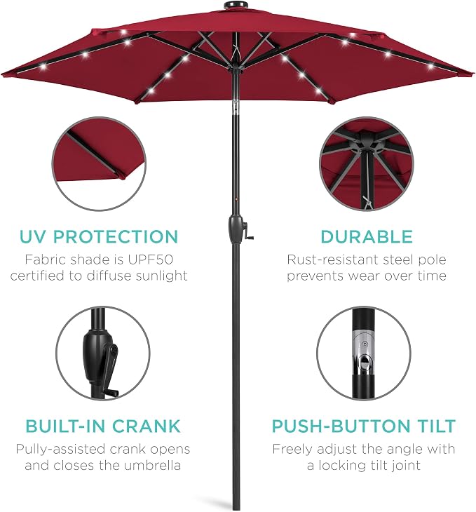 Best Choice Products 7.5ft Solar Umbrella LED Lighted Patio Umbrella, Table - Image 5
