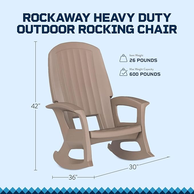 Rockaway Heavy Duty All Weather Patio or Deck Rocking Chair, Taupe | - Image 3