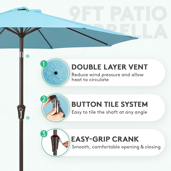 JEAREY 9FT Outdoor Patio Umbrella, Market Umbrella, Sky Blue | Outdoor Table - Image 4