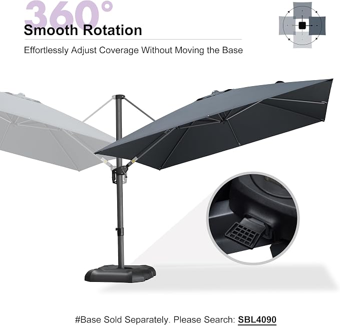 PURPLE LEAF Patio Umbrella Outdoor 10' x 10' Square 360° Rotation Grey | - Image 8