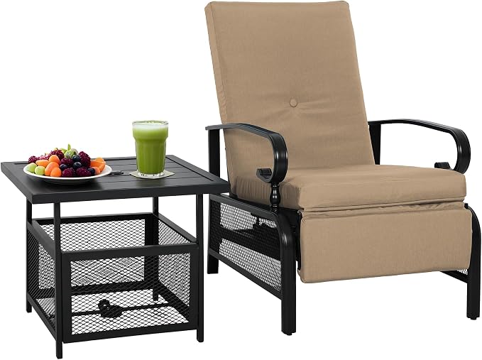 Incbruce 2 Pieces Outdoor Lounge Recliner Set, Adjustable Metal Recliner Sofa by Incbruce