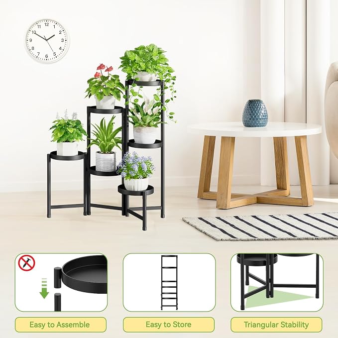 iDavosic.ly Plant Stand Indoor Outdoor, 6 Tier Metal Corner Shelf, Folding - Image 5