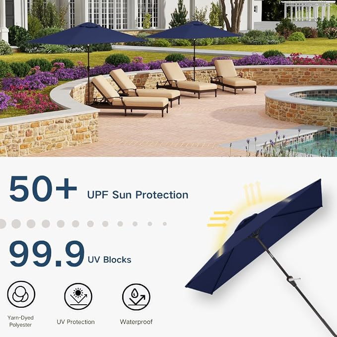 6.5' x 10' Rectangular Patio Umbrella Large Outdoor Market Umbrella w/UV - Image 6