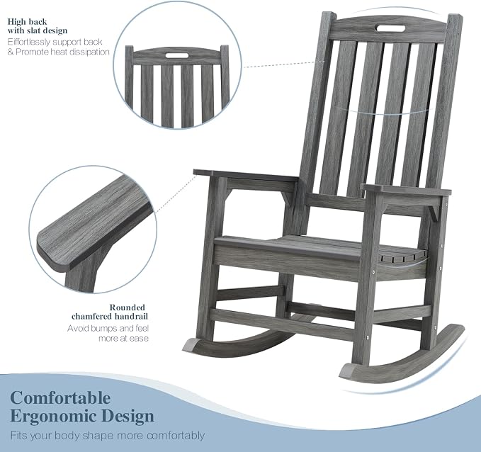 Outdoor Rocking Chairs Set of 2, Oversized Porch Rocker | Weather Resistant - Image 4