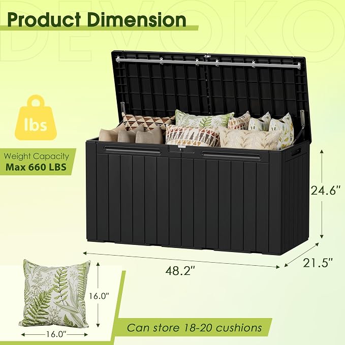 Devoko 100 Gallon Outdoor Storage Box, Waterproof Deck Box Lockable | Weather - Image 8