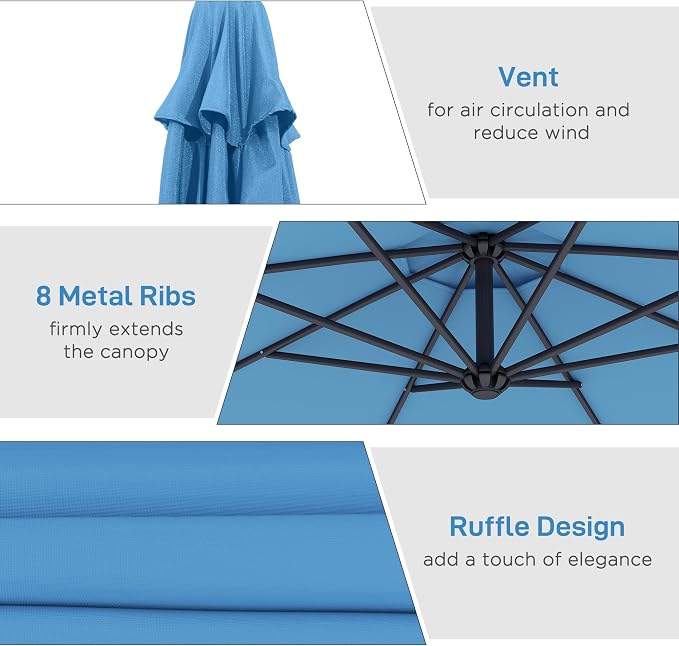 Outsunny 10' Cantilever Hanging Tilt Offset Patio Umbrella | UV & Water - Image 5