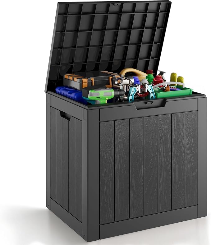 Deck Box, 32 Gallon Resin Indoor and Outdoor Storage Boxes Waterproof by KAMABOKO