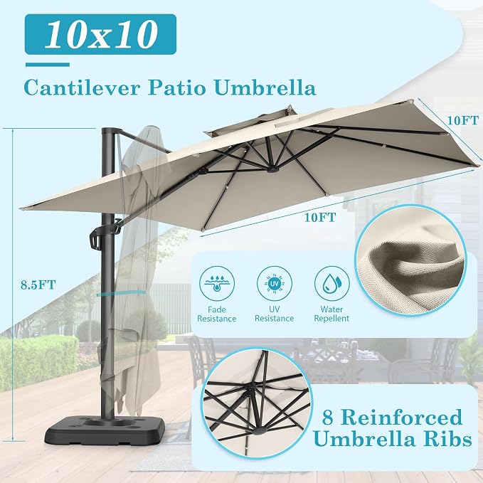 HOTEEL 10x10ft Patio Umbrella Cantilever Umbrella Double Top - Image 6