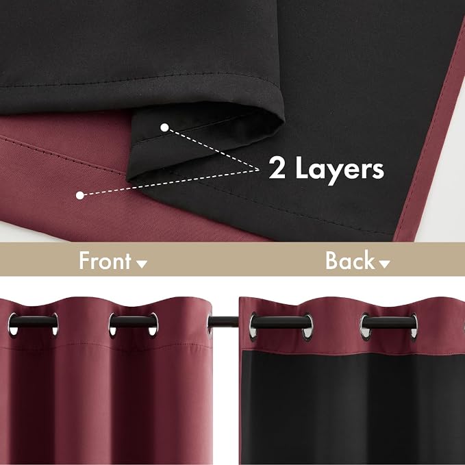 MIULEE Burgundy Red 100% Blackout Curtains - Image 3