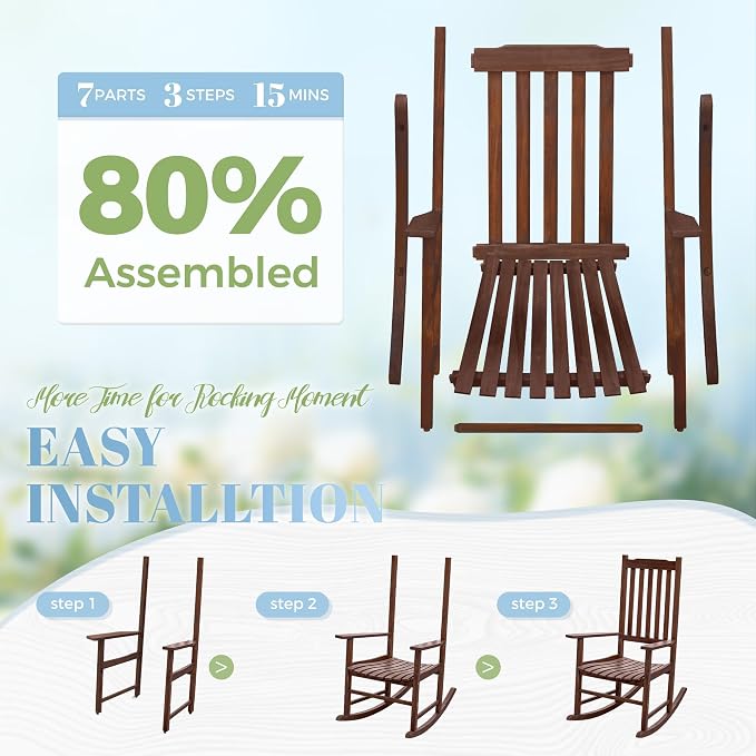 Flamaker Acacia Wood Outdoor Rocking Chairs Set of 2 | High Back and Widen - Image 4