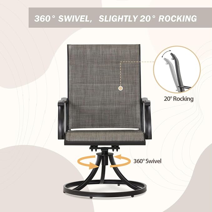 Outdoor Swivel Dining Chairs Set of 2, 360° Rotation & 20° Rocking, Ergonomic - Image 4